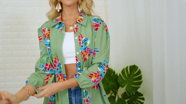 Amazon.com: ZXZY Women Pineapple Printed Lapel Collar Half Sleeves